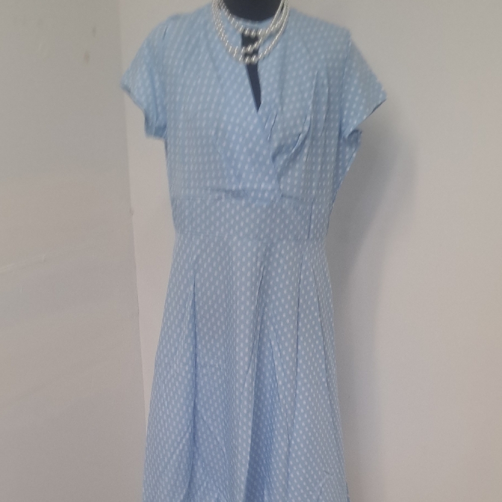 Light Blue Polka Dot Fit & Flare Dress